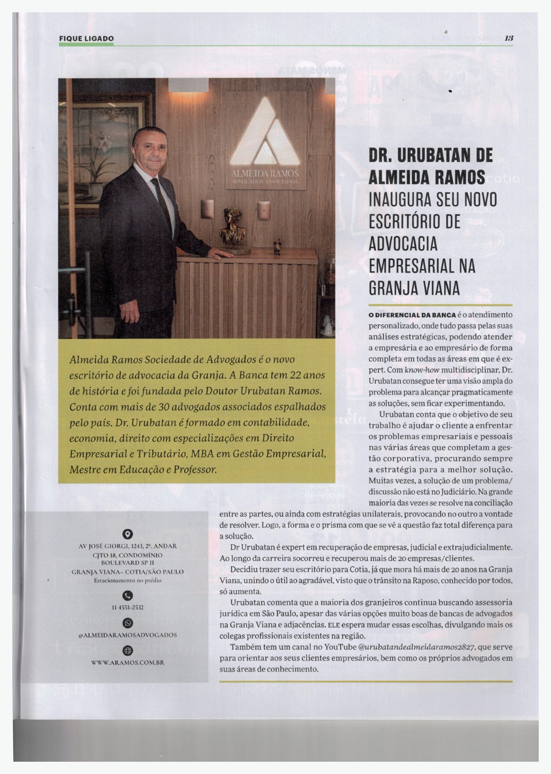 Página da revista Circuito: Novo escritório de advocacia empresarial na Granja Viana