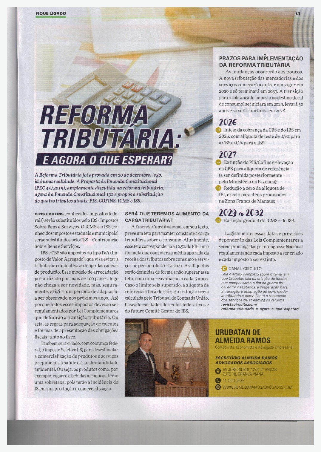 Página da revista Circuito: Reforma tributária: e agora, o que esperar?