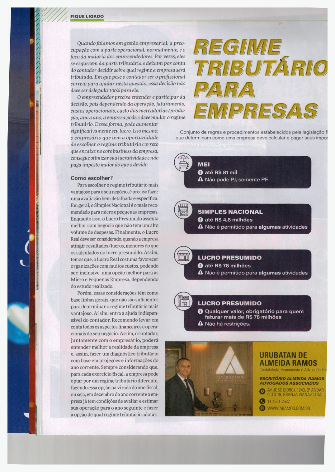 Página da revista Circuito: Regime tributário para empresas